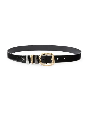 Curea de piele cu gaici metalice, Negru