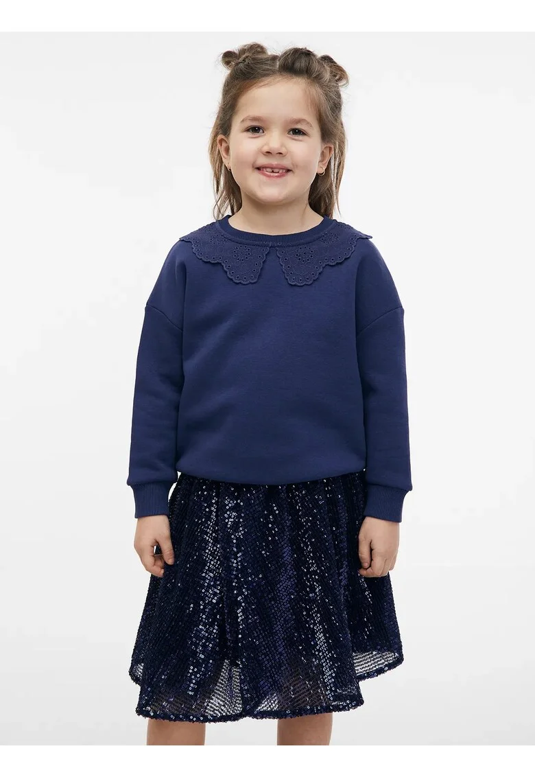 Bluza din amestec de bumbac cu maneci cazute, Albastru inchis
