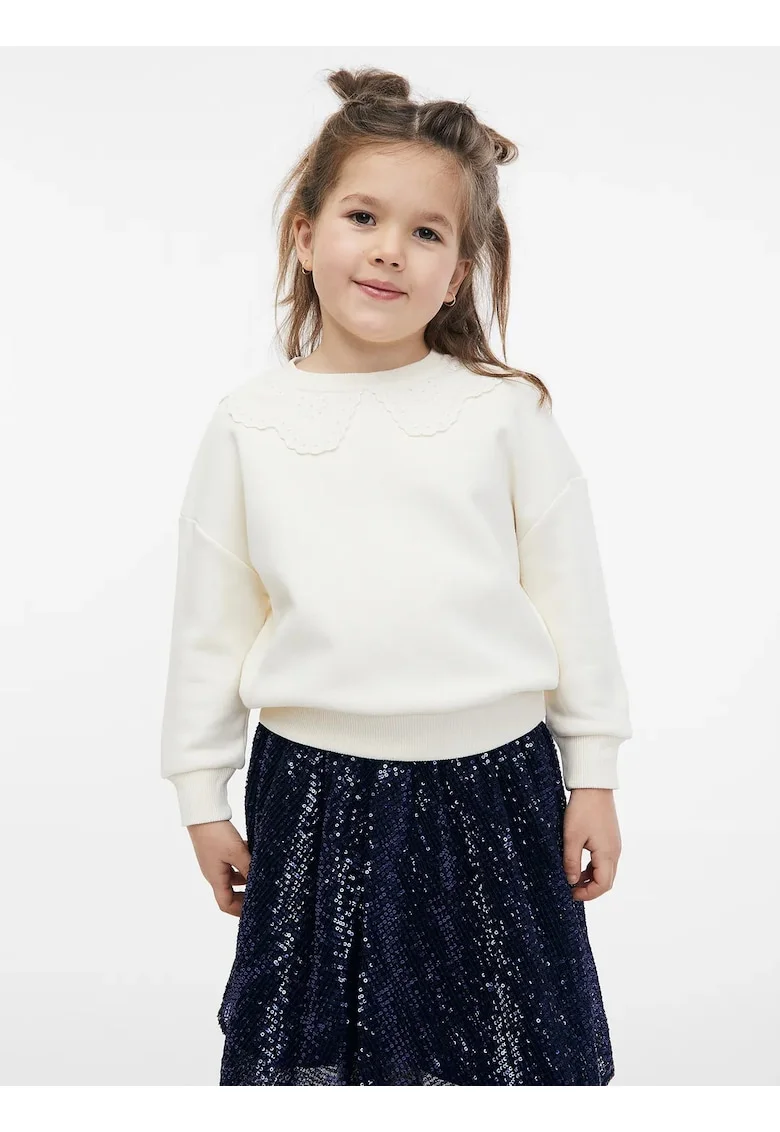 Bluza din amestec de bumbac cu maneci cazute, Alb
