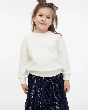Bluza din amestec de bumbac cu maneci cazute, Alb