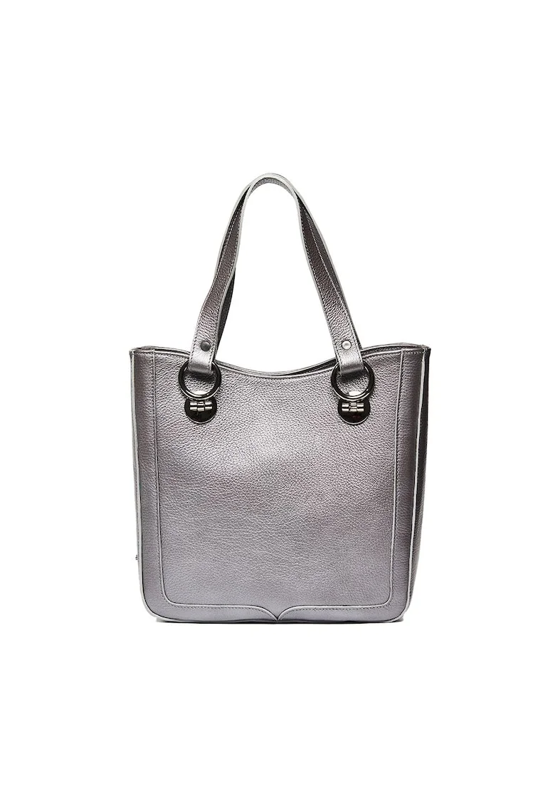 Geanta dama  Elisabeth 7, piele naturala, gri sidefat, cu manere fixe, buzunare interioare