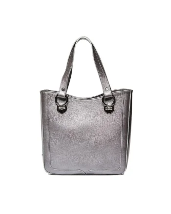 Geanta dama  Elisabeth 7, piele naturala, gri sidefat, cu manere fixe, buzunare interioare