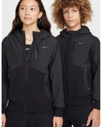 Hanorac cu fermoar si detalii din fleece, Negru