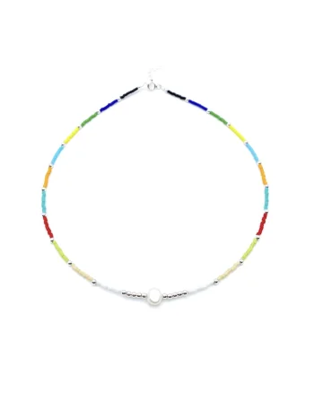 Colier cu Perla naturala, elemente din Argint 925 si margele Miyuki, Multicolor/Argintiu
