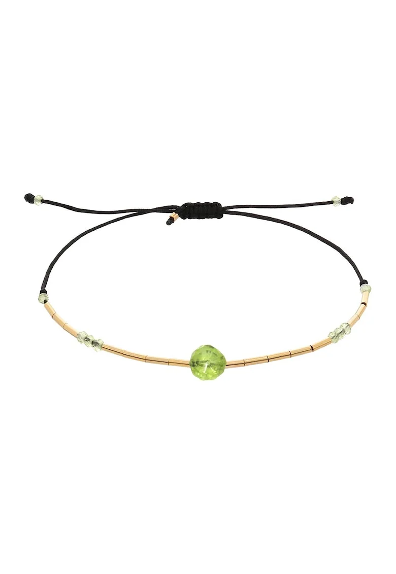 Bratara filata cu aur de 14K/20 si piatra de peridot, Verde/Auriu/Negru