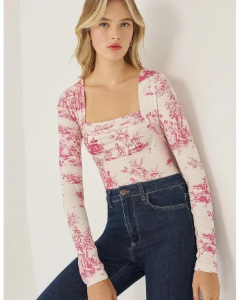 Top,  top cu volane, roz, Roz neon