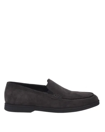 Pantofi loafer din piele intoarsa cu model uni, Gri antracit