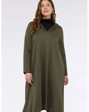Rochie midi cu gluga, Kaki inchis