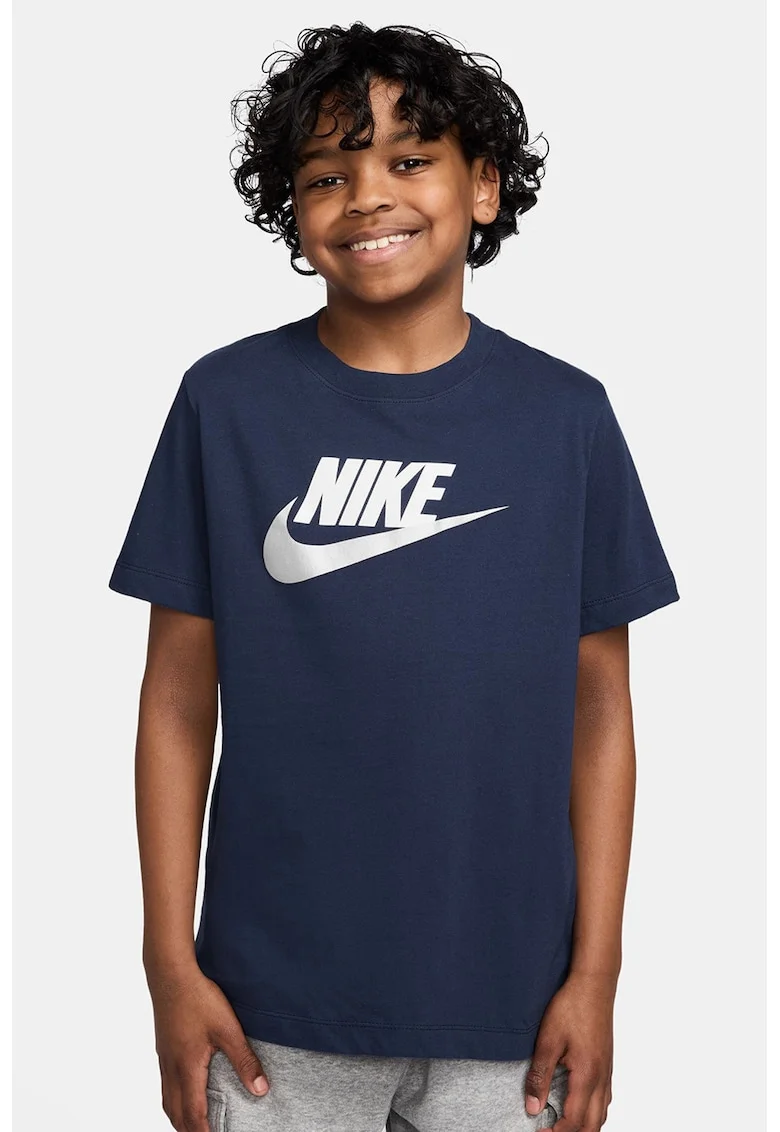 Tricou cu decolteu la baza gatului si imprimeu logo Futura, Albastru inchis