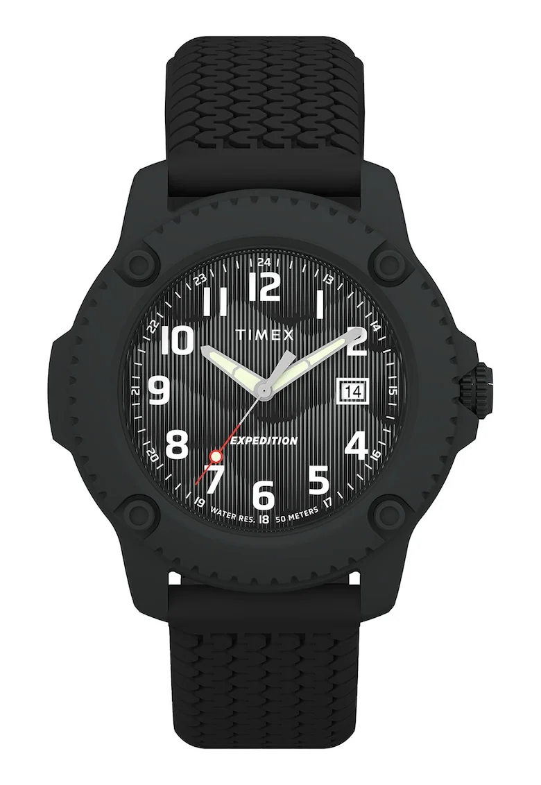 Ceas rotund cu curea din silicon Expedition North - 42 MM, Negru/Gri inchis