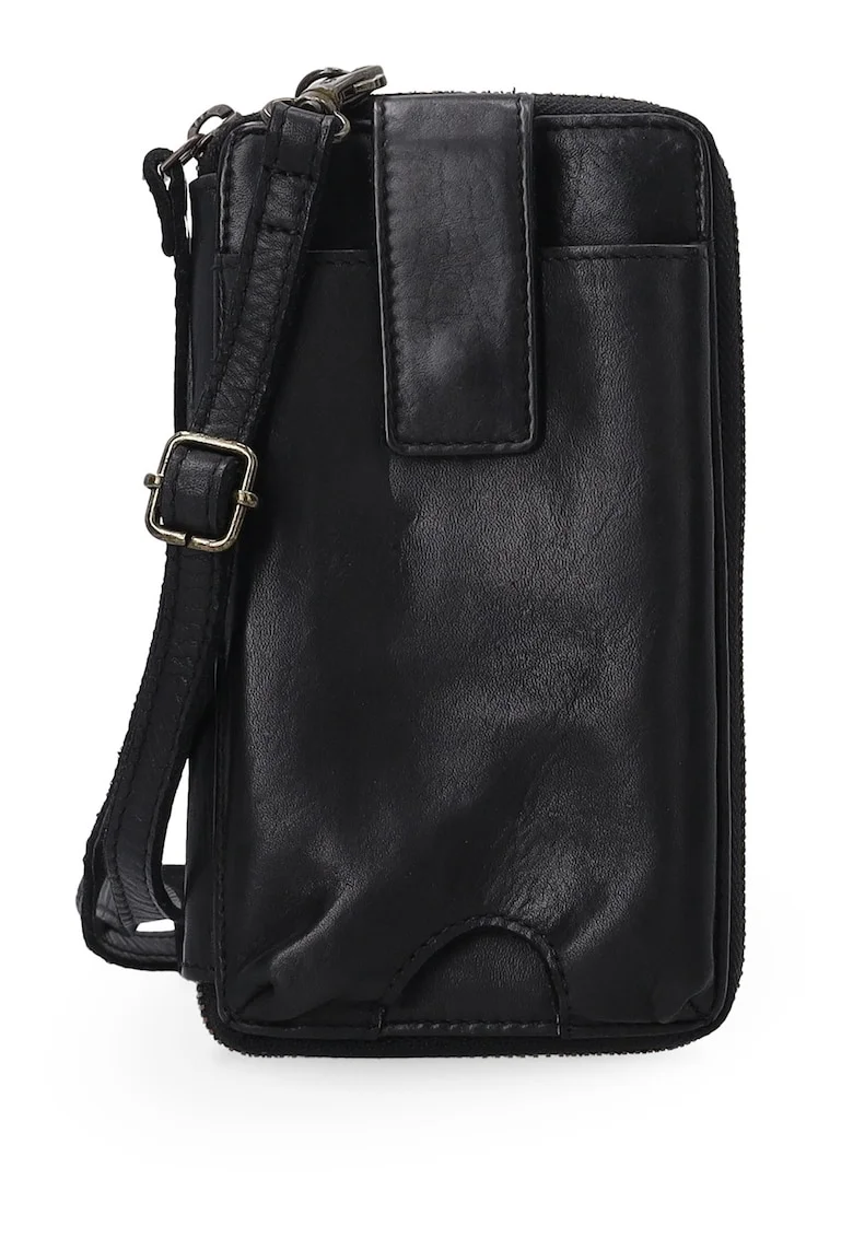 Portofel dama  piele naturala, negru, 10x18cm, cu 2 buzunare externe, inchidere cu fermoar