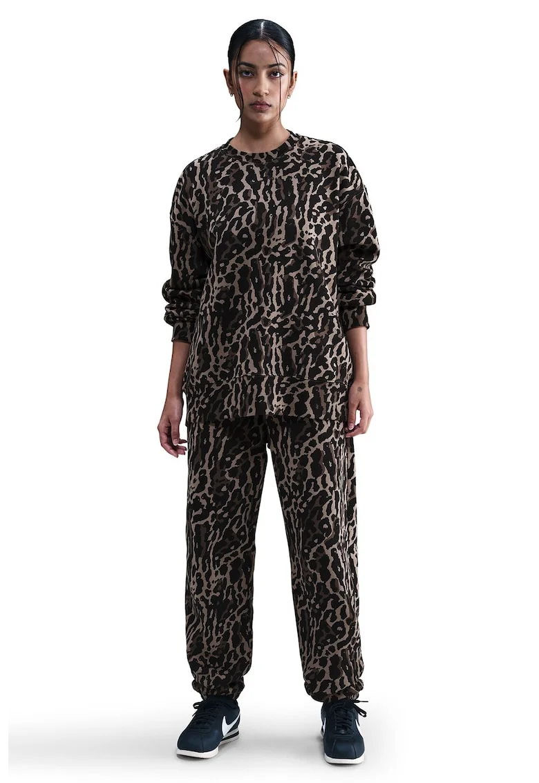 Pantaloni de trening cu animal print, Negru/Maro nisip