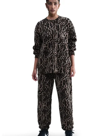 Pantaloni de trening cu animal print, Negru/Maro nisip