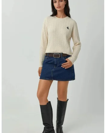 Pulover dama,  brodat cu model impletit, alb, tricot