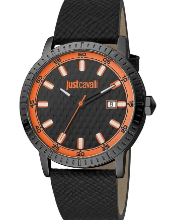 Ceas cu o curea piele, Negru - 65875, Negru