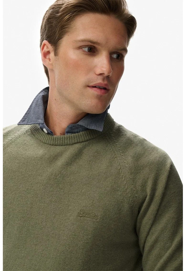 SUPERDRY, Pulover regular fit din amestec de lana cu maneci raglan, Verde sparanghel