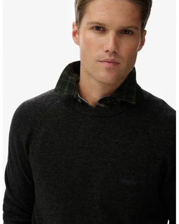 SUPERDRY, Pulover regular fit din amestec de lana cu maneci raglan, Negru melange