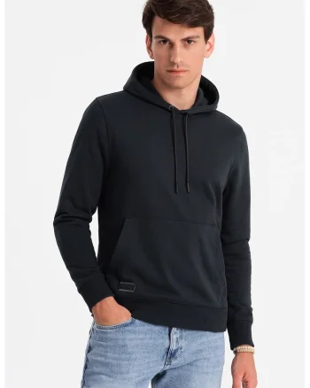 Hanorac de bumbac cu buzunar kangaroo, Negru