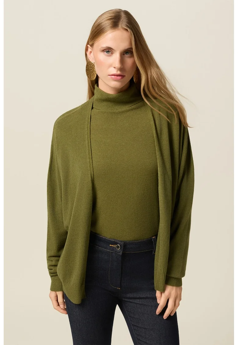 Cardigan lejer fara inchidere, Verde feriga
