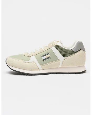 Pantofi sport cu insertii din material textil, Verde pal/Bej deschis