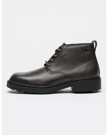 Ghete din piele cu sireturi, Maro inchis/Negru