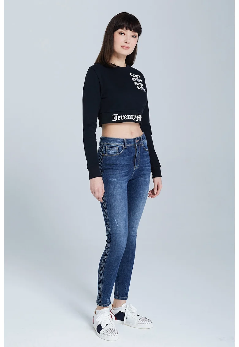 Bluza crop de trening din bumbac organic, Negru