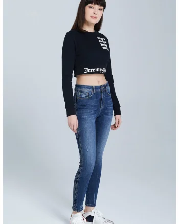 Bluza crop de trening din bumbac organic, Negru