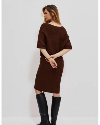 Rochie calduroasa  maneca 3/4, croi liber, maro, Maro inchis