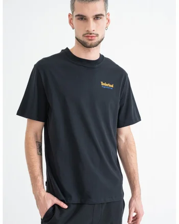 Tricou de bumbac cu decolteu la baza gatului si logo, Negru
