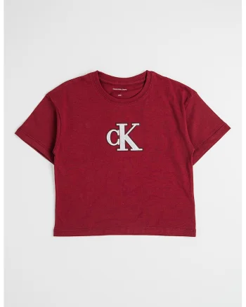 Tricou cu decolteu la baza gatului si imprimeu logo, Visiniu