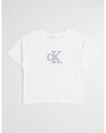 Tricou cu decolteu la baza gatului si imprimeu logo, Alb