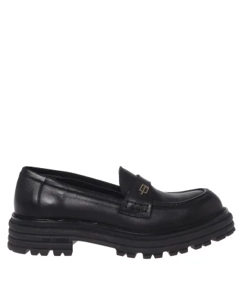 Pantofi loafer din piele cu aspect masiv, Negru