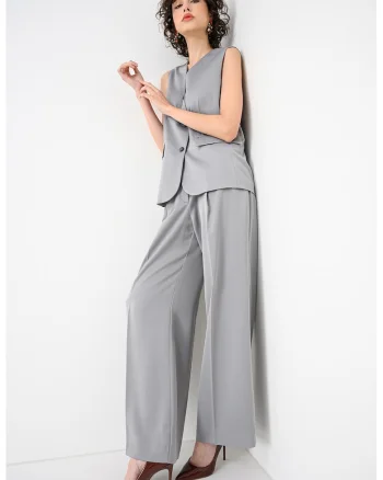 Pantaloni eleganti cu croiala ampla Gela, Verde pal