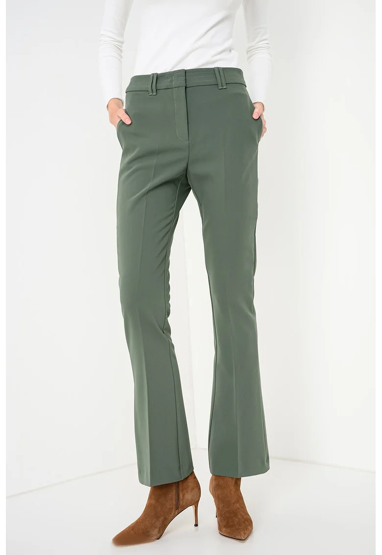 Pantaloni evazati cu talie medie Yser, Verde sparanghel