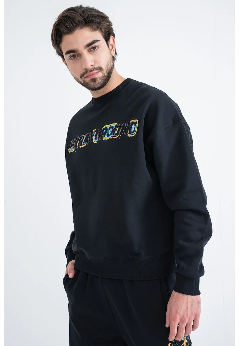 Bluza de trening din bumbac cu imprimeu logo pe piept, Negru/Galben/Albastru
