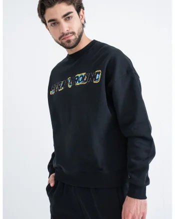 Bluza de trening din bumbac cu imprimeu logo pe piept, Negru/Galben/Albastru