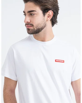 Tricou cu decolteu la baza gatului si imprimeu, Rosu/Alb optic
