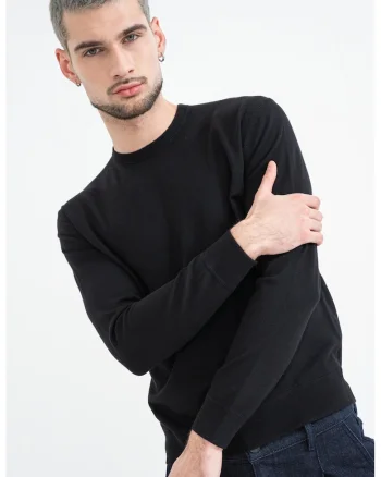 Pulover slim fit tricotat fin, Negru