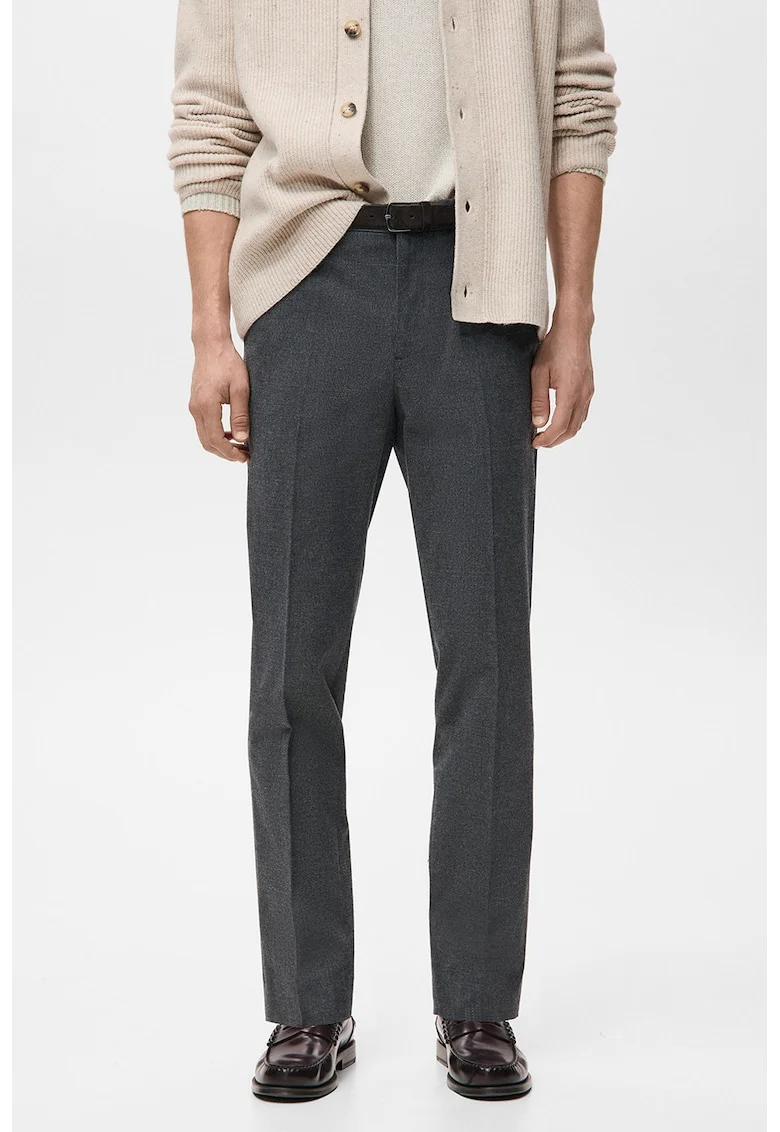 Pantaloni slim-fit cu pliuri, Gri melange