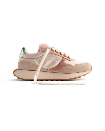 Pantofi sport de piele intoarsa cu garnituri textile si stralucitoare, Bej