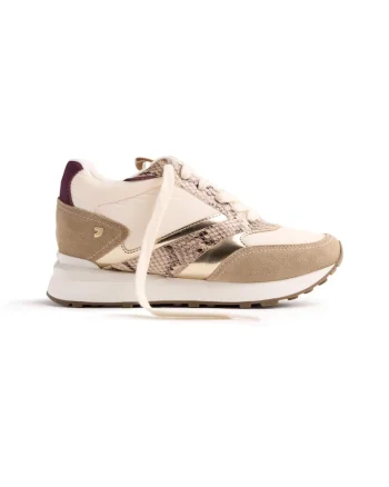 Pantofi sport wedge cu garnituri de piele intoarsa si material textil, Maro taupe