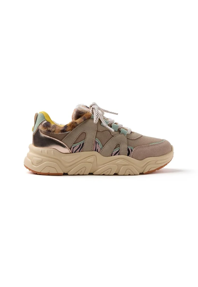 Pantofi sport cu garnituri de piele si textile Redby, Maro/Verde pal/Maro taupe deschis