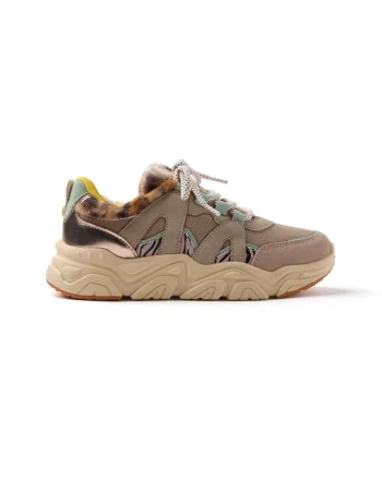 Pantofi sport cu garnituri de piele si textile Redby, Maro/Verde pal/Maro taupe deschis