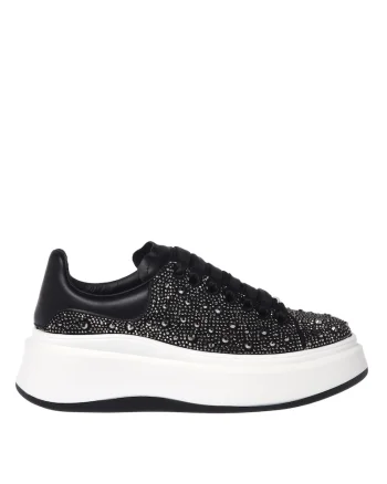 Pantofi sport de piele cu strasuri, Alb/Negru