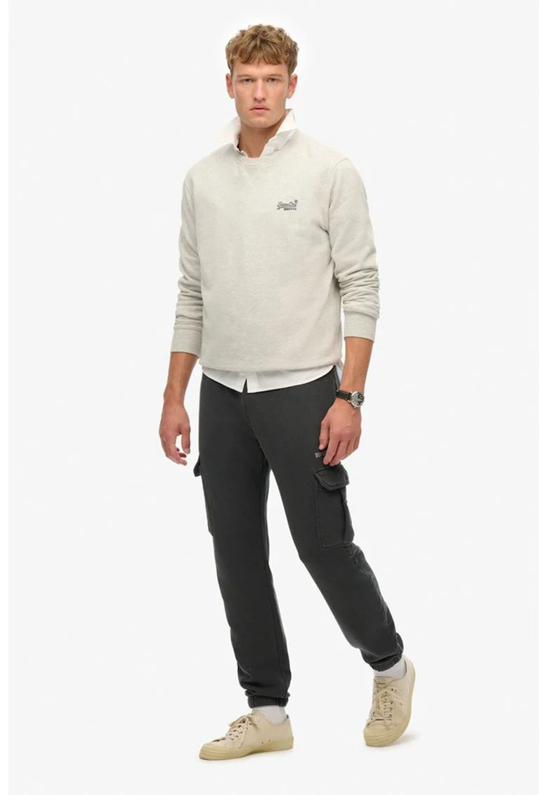 SUPERDRY, Pantaloni de trening cargo din amestec de bumbac, Negru stins