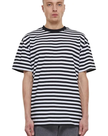 Tricou lejer cu model in dungi, Negru/Alb optic