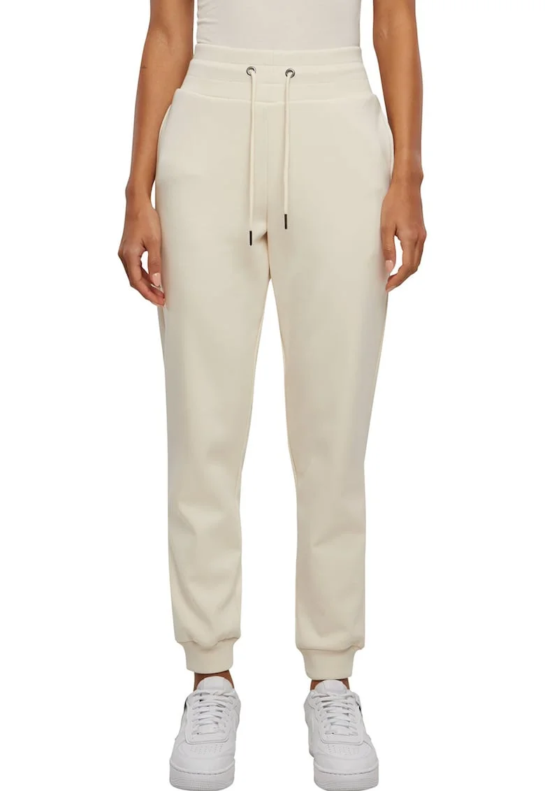 Pantaloni de trening cu snur de ajustare si talie inalta, Bej