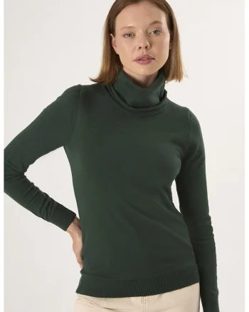 Pulover tricotat fin cu guler inalt, Verde aquamarin