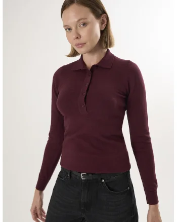 Pulover slim fit cu guler polo, Visiniu