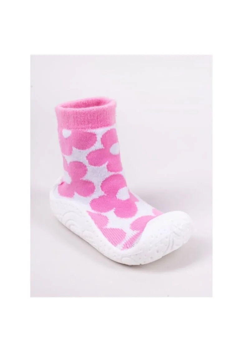 Botosi De Casa  Cu Talpa Antiderapanta, Design Cu Flori, Textil, Fete, Alb, Roz
